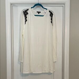 Lane Bryant Cream Swing Tunic with Black Lace Detail